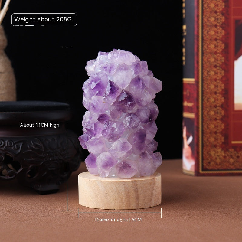 Natural Amethyst Crystal Night Light USB Plug In Mini Gemstone Lamp for Bedroom Desk Home Decor