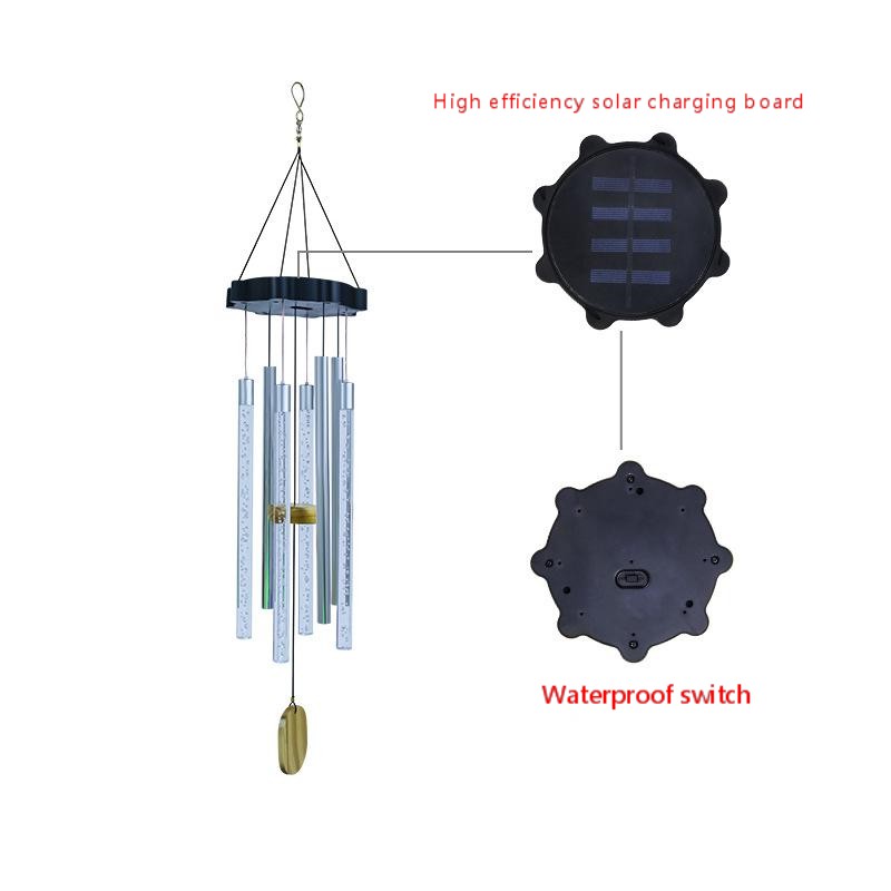 Solar Tube Wind Chime LED Outdoor Garden Hanging Light Decorative Solar Powered Wind Bell Lamp