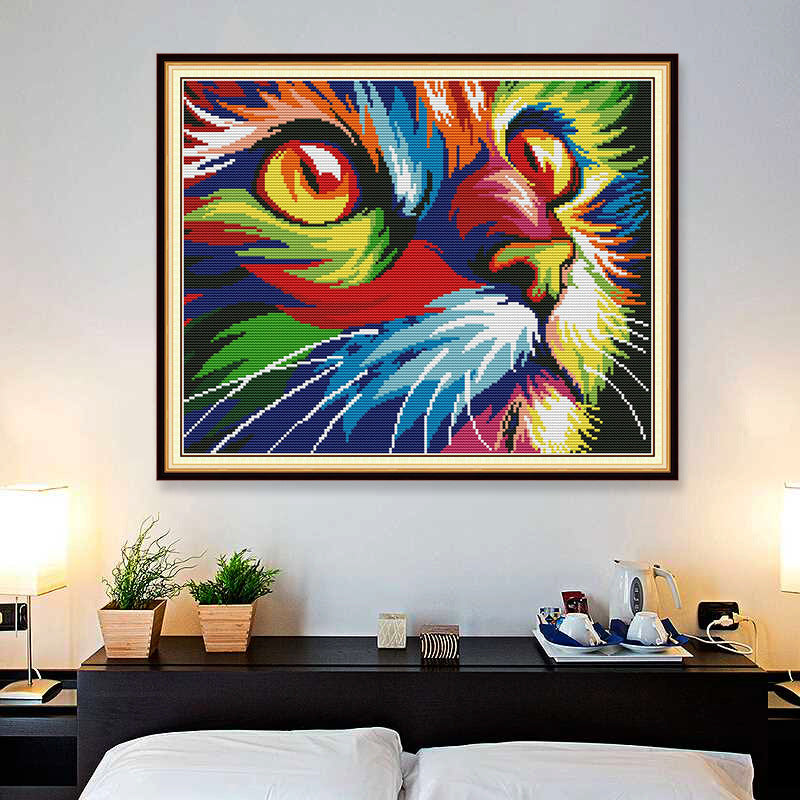 Rainbow Dog Cross Stitch Kit – Colorful Domestic Dog DIY Embroidery Art Set