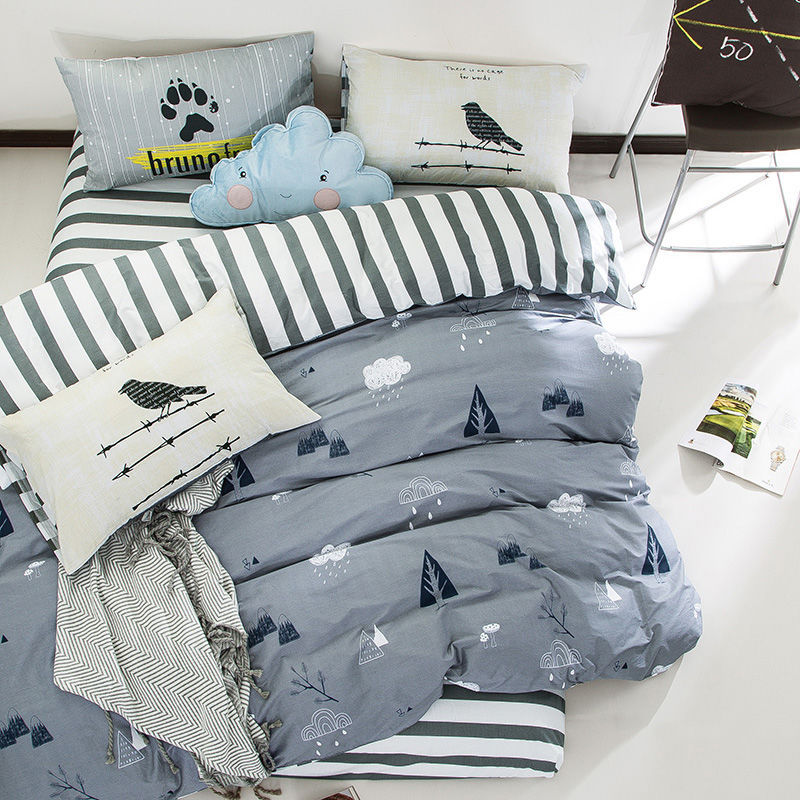 Pure Cotton 4 Piece Bed Linen Set Single Duvet Cover Soft Breathable Bedding Set for Home Use
