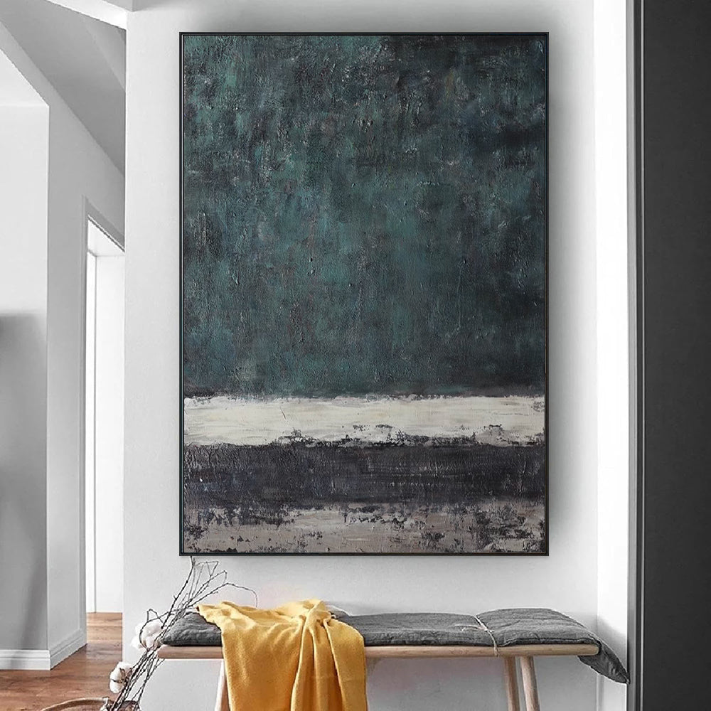 Large Handmade Abstract Painting – Retro Green Wabi-Sabi Texture Wall Art for Living Room Decor