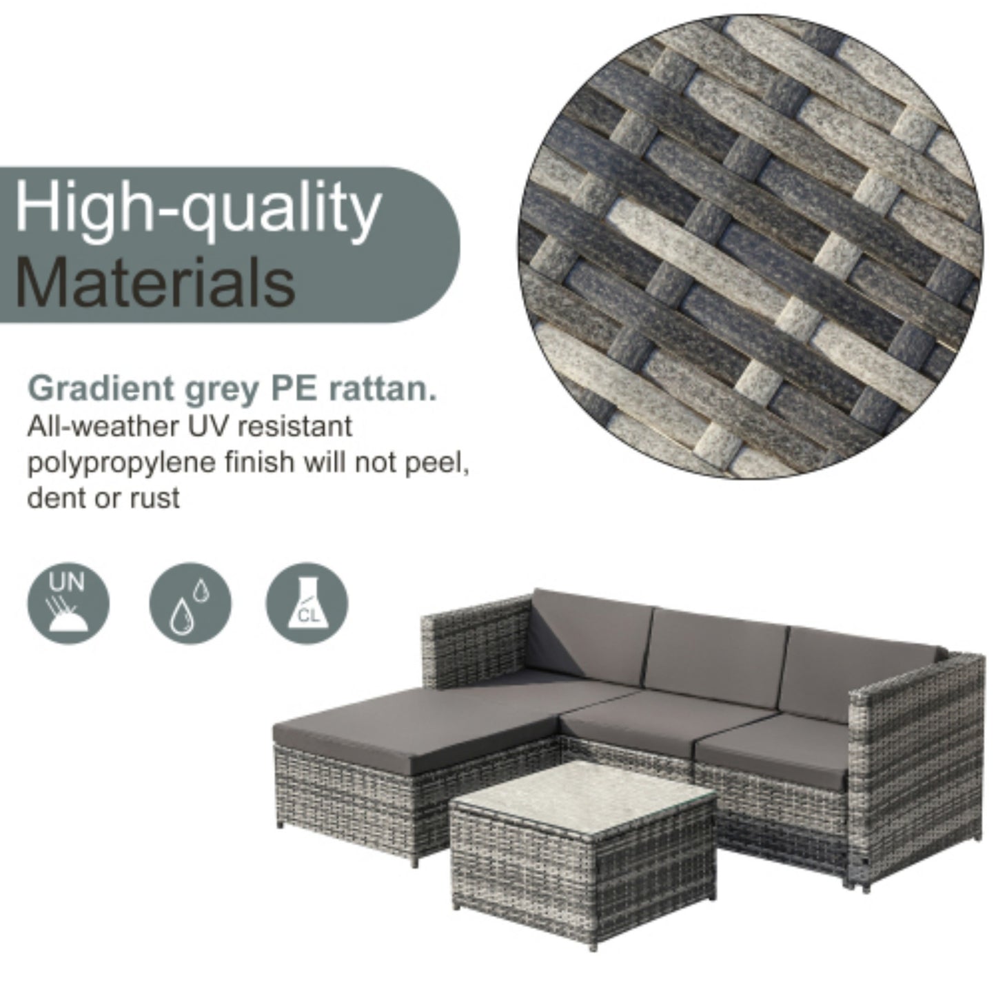 Grey Rattan Garden Corner Sofa Set Patio Furniture Lounge Set Outdoor Entertaining Seating