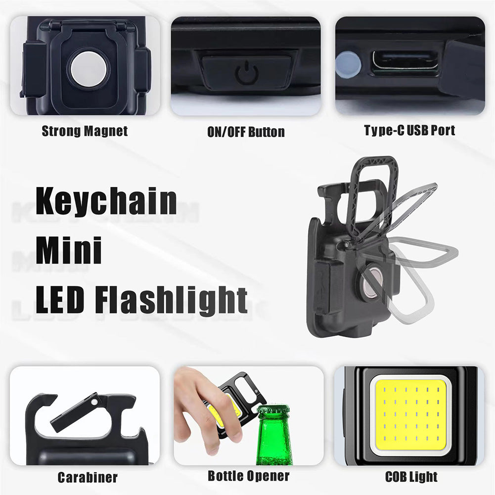 Mini Rechargeable COB Keychain Flashlight – Portable LED Work & Emergency Camping Light