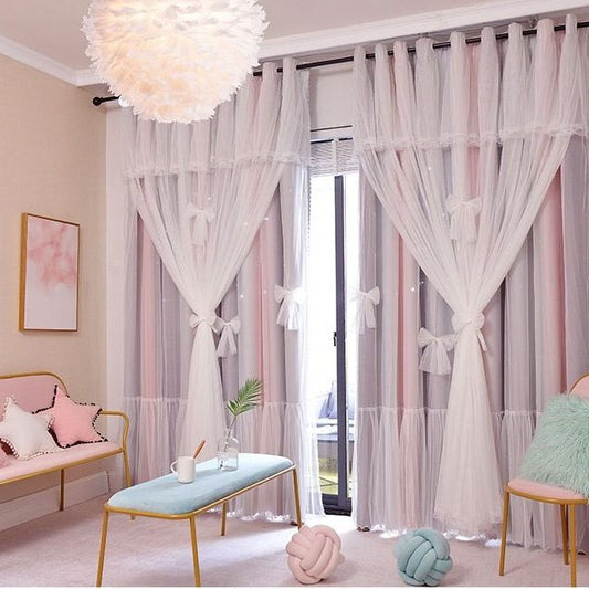 Nordic Simple Hollow Star Princess Blackout Curtains for Bedroom Elegant Modern Window Drapes