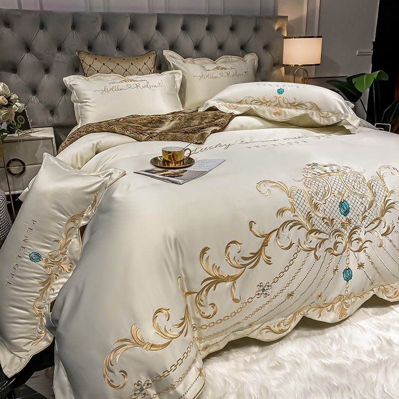 Ice Silk Quilt Bedding Set 4-Piece Cooling Bed Sheets Soft Breathable Summer Comforter Set