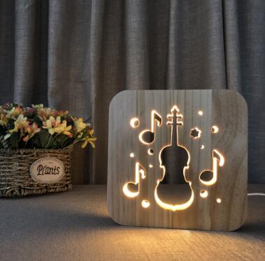 3D LED Music Note Night Light – Guitar Saxophone Violin USB Wooden Table Lamp for Living Room Decor