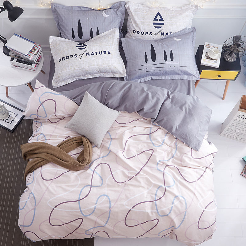 Pure Cotton 4 Piece Bed Linen Set Single Duvet Cover Soft Breathable Bedding Set for Home Use