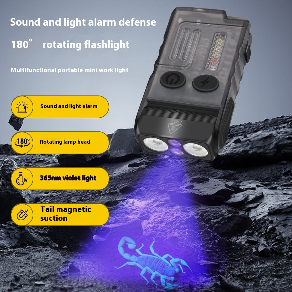 V20 Multi Function 180 Degree Adjustable Personal Alarm Flashlight with Buzzer Portable Light Long Endurance for Outdoor Safety