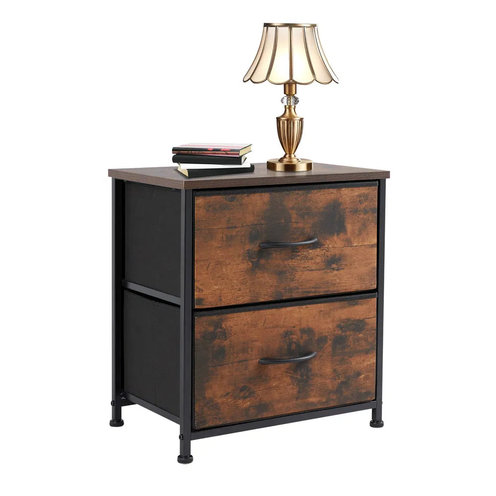 Set of 2 Fabric Drawer Cabinets Living Room Nightstand Storage Chest Closet Clothes Organizer Furniture