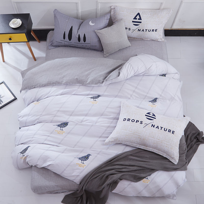 Pure Cotton 4 Piece Bed Linen Set Single Duvet Cover Soft Breathable Bedding Set for Home Use