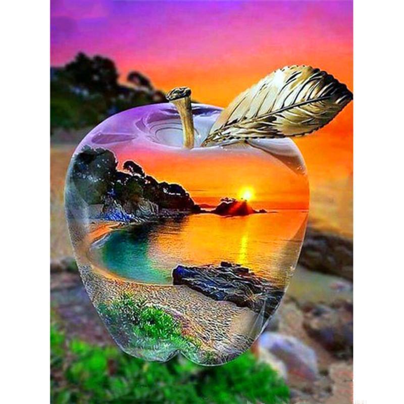 Transparent Apple Diamond Painting Cross Stitch 5D DIY Full Drill Fruit Wall Art Decor Kit