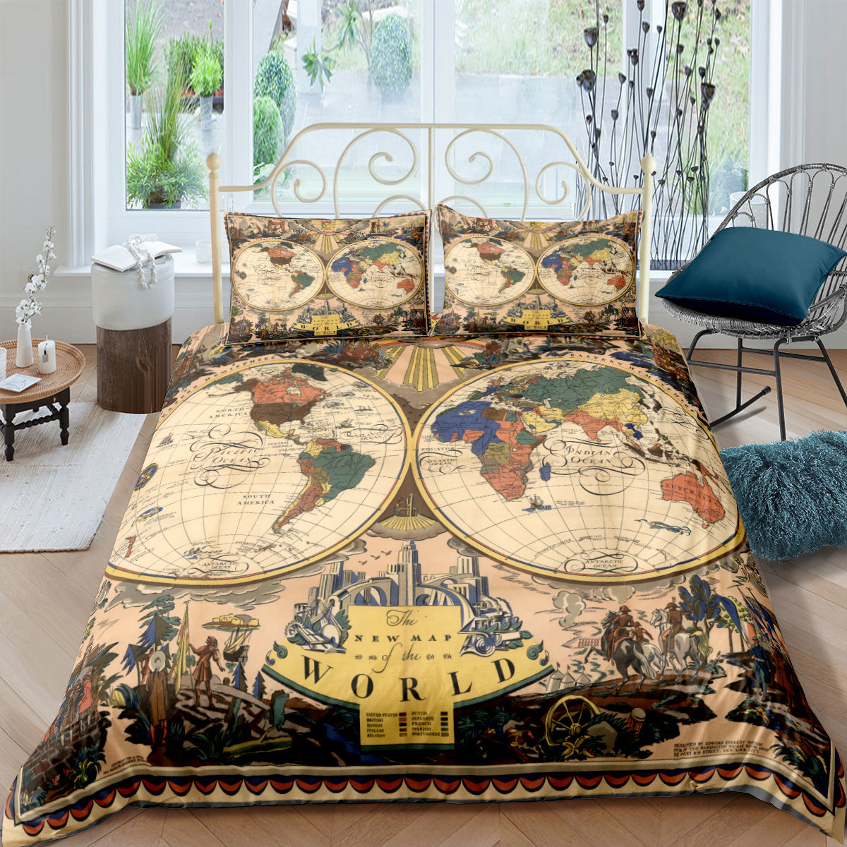 Treasure Map Digital Print 3 Piece Bedding Set Retro Nautical Chart Duvet Cover Custom DIY Bed Linen