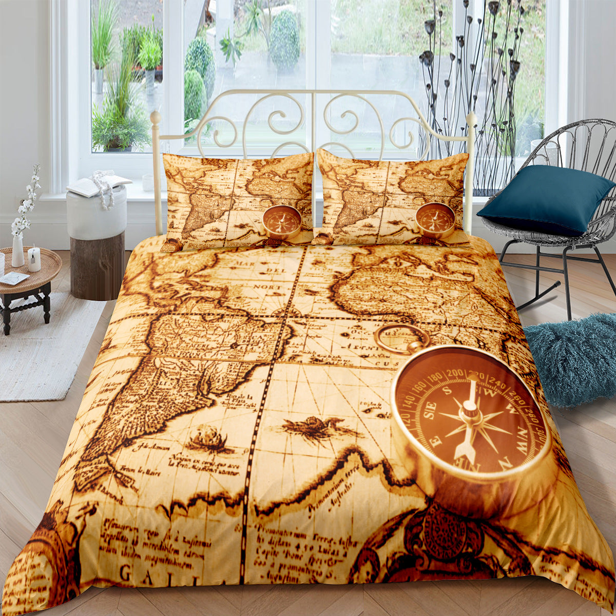Treasure Map Digital Print 3 Piece Bedding Set Retro Nautical Chart Duvet Cover Custom DIY Bed Linen