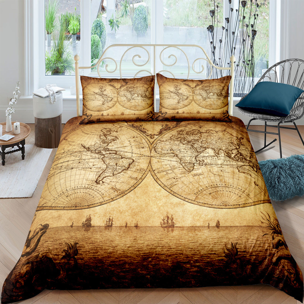 Treasure Map Digital Print 3 Piece Bedding Set Retro Nautical Chart Duvet Cover Custom DIY Bed Linen