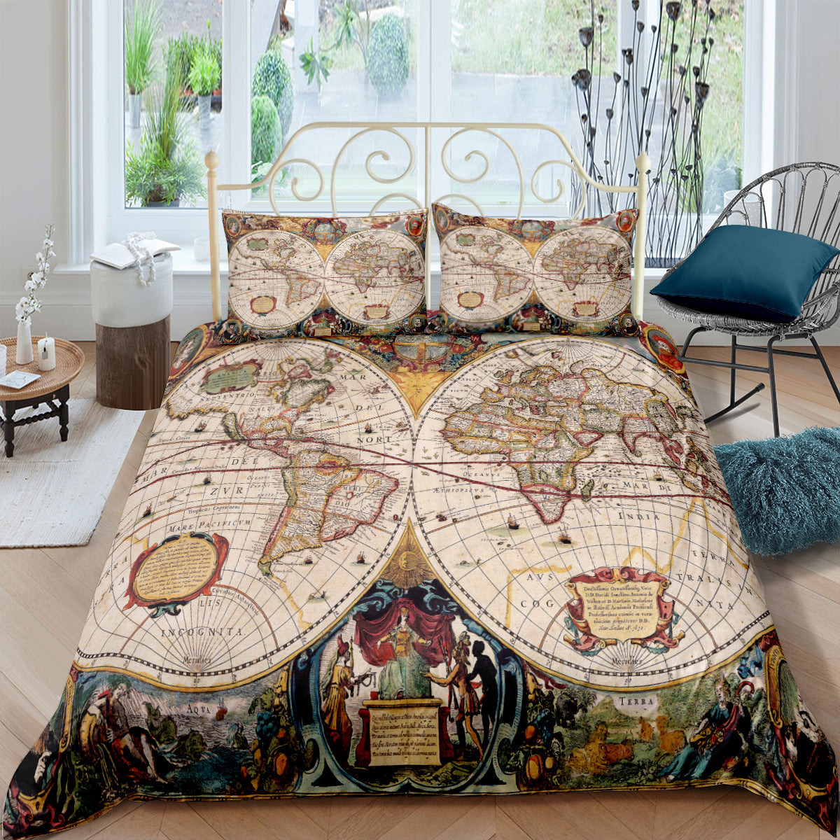 Treasure Map Digital Print 3 Piece Bedding Set Retro Nautical Chart Duvet Cover Custom DIY Bed Linen