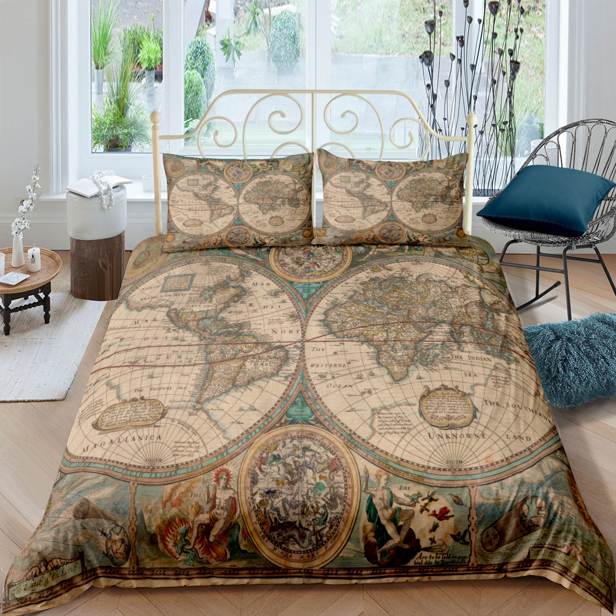 Treasure Map Digital Print 3 Piece Bedding Set Retro Nautical Chart Duvet Cover Custom DIY Bed Linen