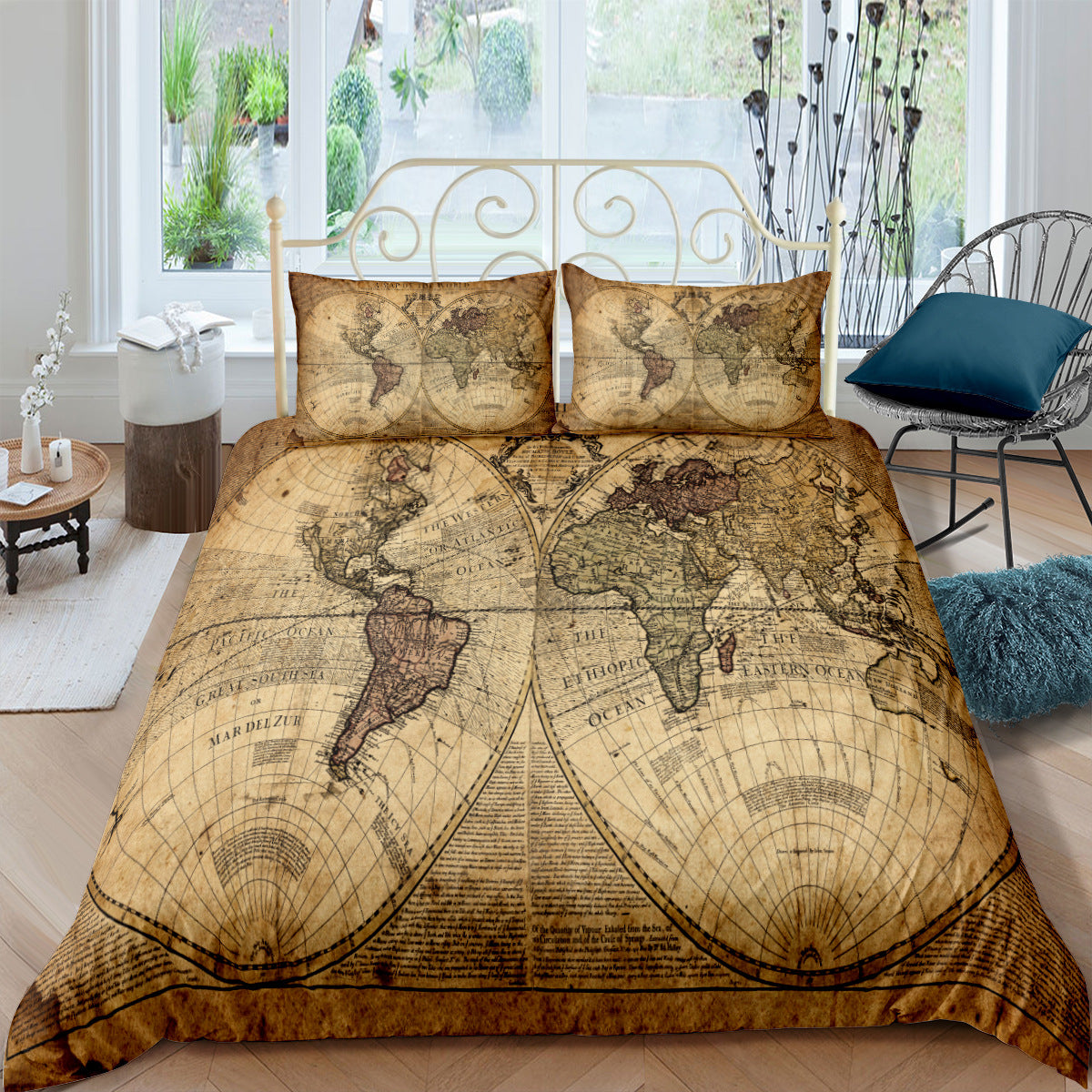 Treasure Map Digital Print 3 Piece Bedding Set Retro Nautical Chart Duvet Cover Custom DIY Bed Linen
