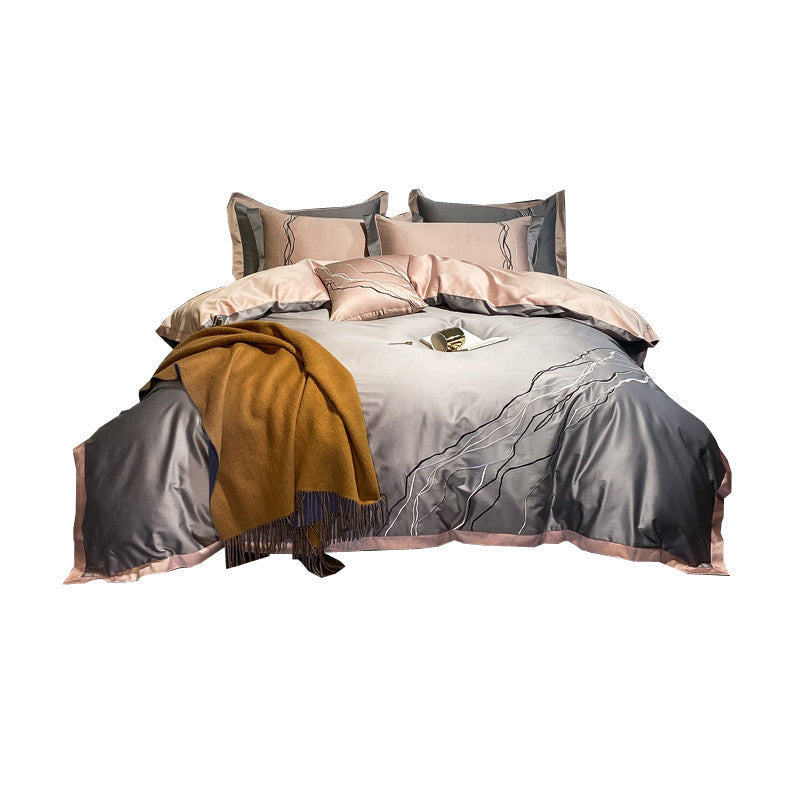 100% Long Staple Cotton Four Piece Bedding Set Soft Breathable Duvet Cover Bed Sheet Pillowcase Set for Bedroom