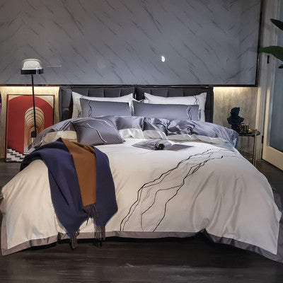 100% Long Staple Cotton Four Piece Bedding Set Soft Breathable Duvet Cover Bed Sheet Pillowcase Set for Bedroom