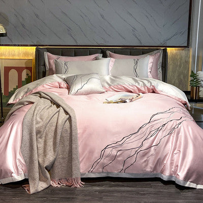 100% Long Staple Cotton Four Piece Bedding Set Soft Breathable Duvet Cover Bed Sheet Pillowcase Set for Bedroom