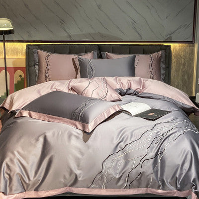 100% Long Staple Cotton Four Piece Bedding Set Soft Breathable Duvet Cover Bed Sheet Pillowcase Set for Bedroom