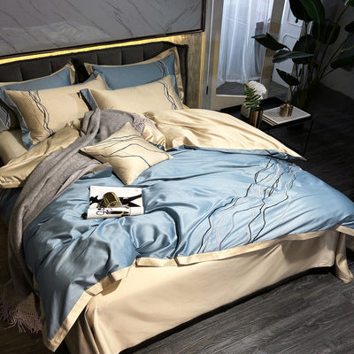 100% Long Staple Cotton Four Piece Bedding Set Soft Breathable Duvet Cover Bed Sheet Pillowcase Set for Bedroom