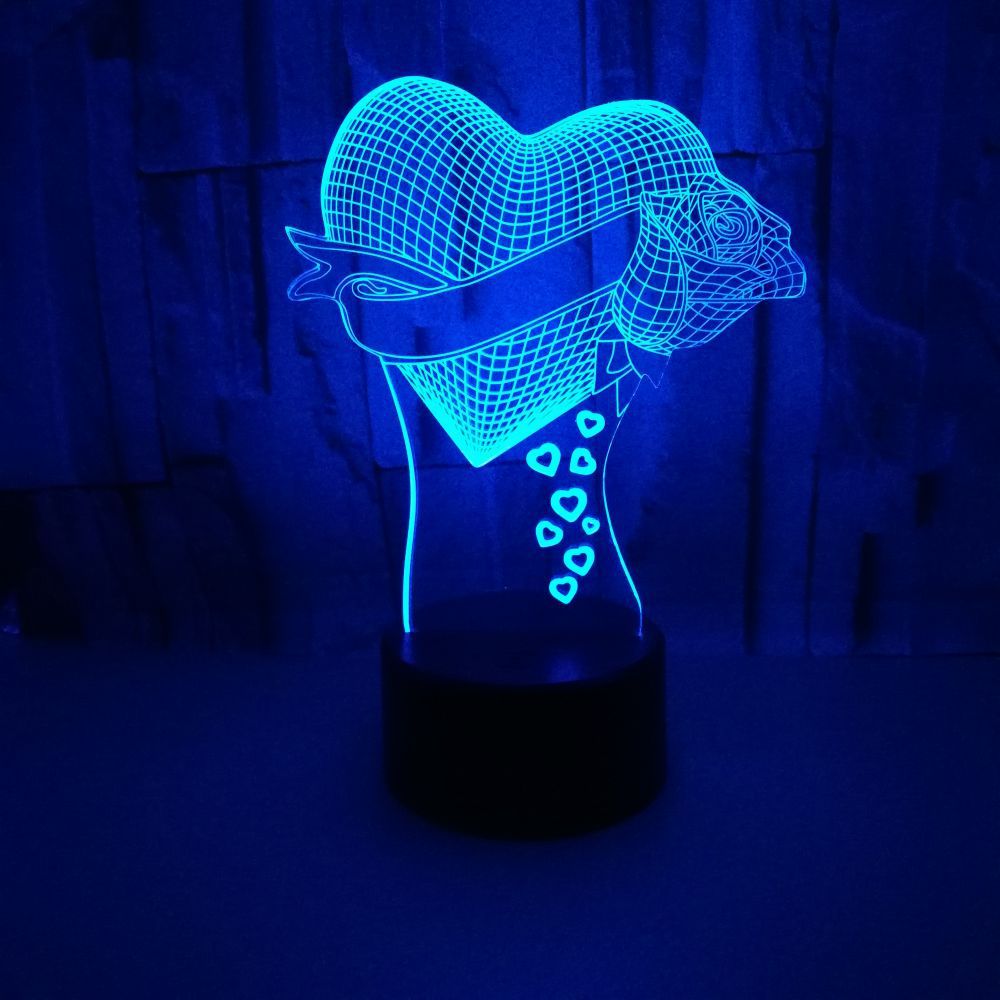 Loving Heart & Rose 3D LED Night Light – Optical Illusion Table Lamp for Valentine Gift