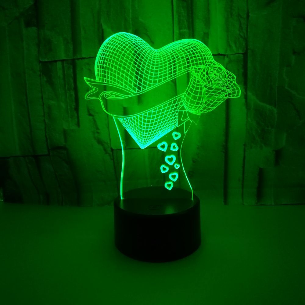 Loving Heart & Rose 3D LED Night Light – Optical Illusion Table Lamp for Valentine Gift