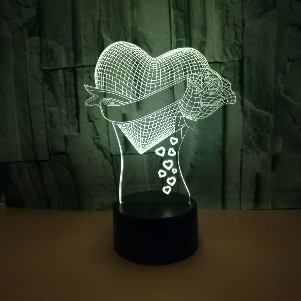 Loving Heart & Rose 3D LED Night Light – Optical Illusion Table Lamp for Valentine Gift