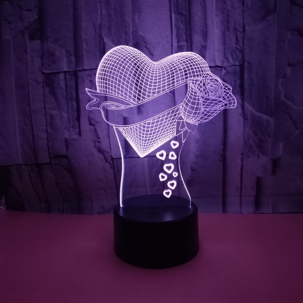 Loving Heart & Rose 3D LED Night Light – Optical Illusion Table Lamp for Valentine Gift