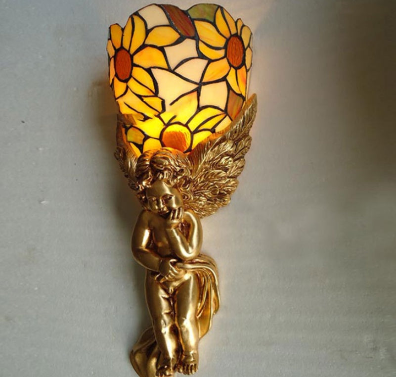 European Angel Wall Lamp Creative Retro LED Light Fixture for Living Room Bedroom Corridor Staircase Home Decor Lighting