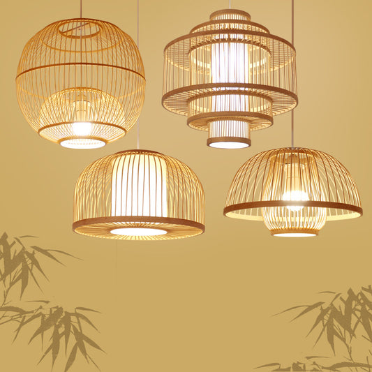 Chinese Style Bamboo Chandelier – Creative Round Pendant Light for Lobby Atmosphere Decor