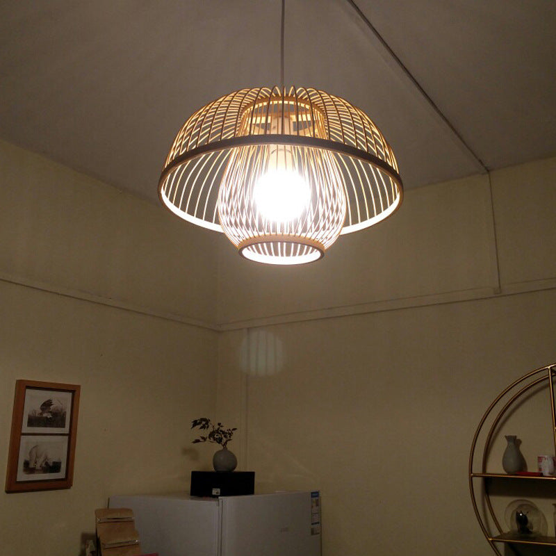 Chinese Style Bamboo Chandelier – Creative Round Pendant Light for Lobby Atmosphere Decor