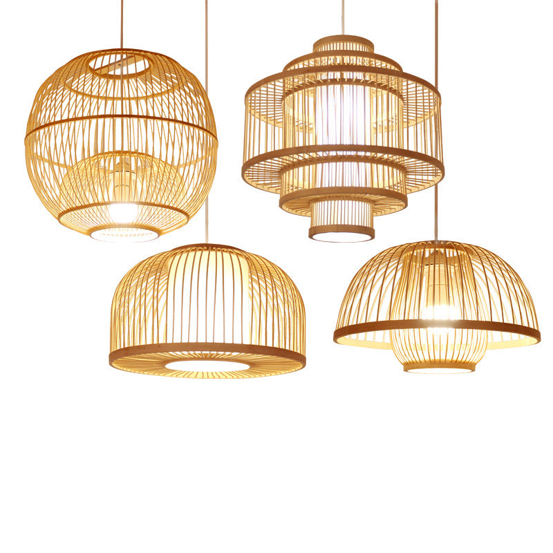 Chinese Style Bamboo Chandelier – Creative Round Pendant Light for Lobby Atmosphere Decor