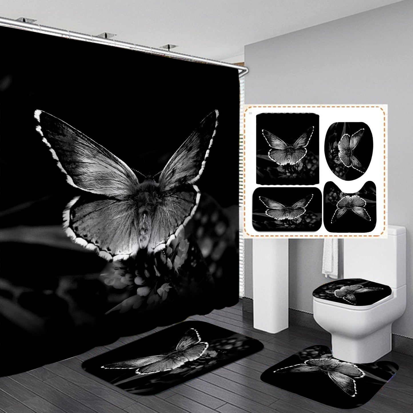 Butterfly Fabric Shower Curtain Waterproof Bathroom Curtain Decorative Bath Curtain for Modern Home