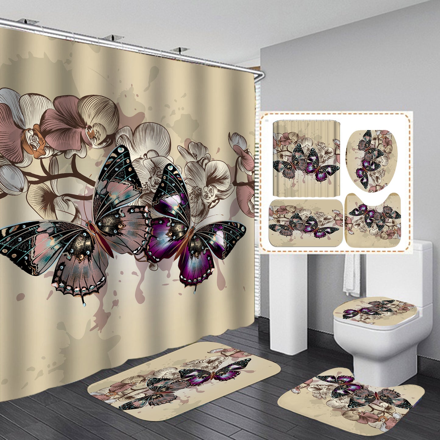 Butterfly Fabric Shower Curtain Waterproof Bathroom Curtain Decorative Bath Curtain for Modern Home