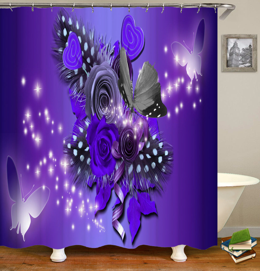 Butterfly Fabric Shower Curtain Waterproof Bathroom Curtain Decorative Bath Curtain for Modern Home