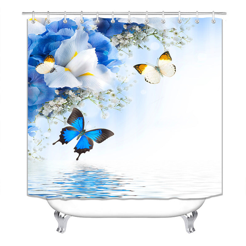 Butterfly Fabric Shower Curtain Waterproof Bathroom Curtain Decorative Bath Curtain for Modern Home