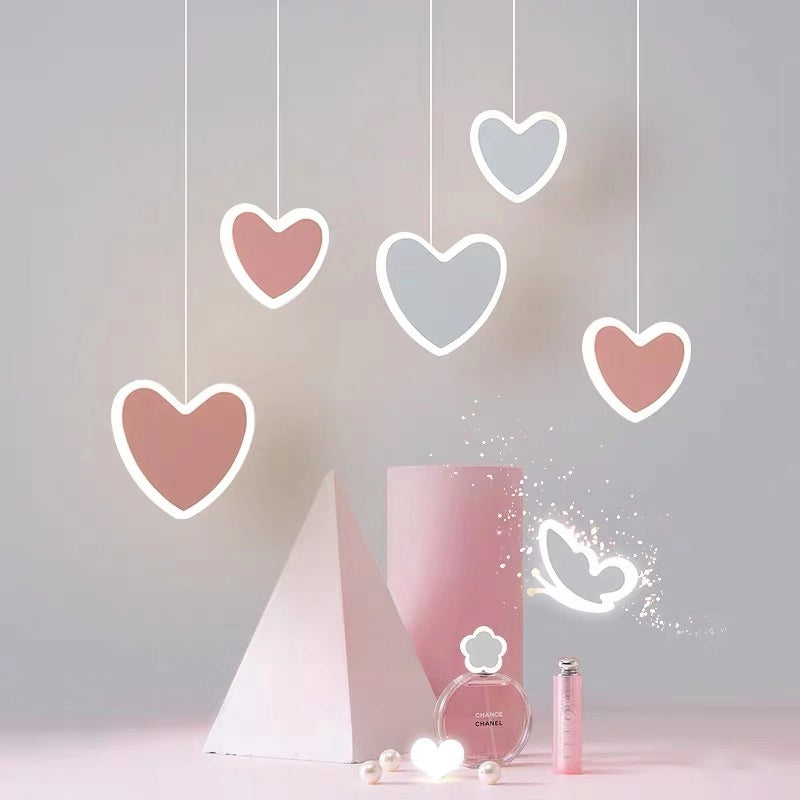Heart-Shaped Butterfly Flower Chandelier – Children's Bedroom Ceiling Lamp
