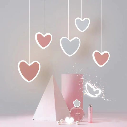 Heart-Shaped Butterfly Flower Chandelier – Children's Bedroom Ceiling Lamp