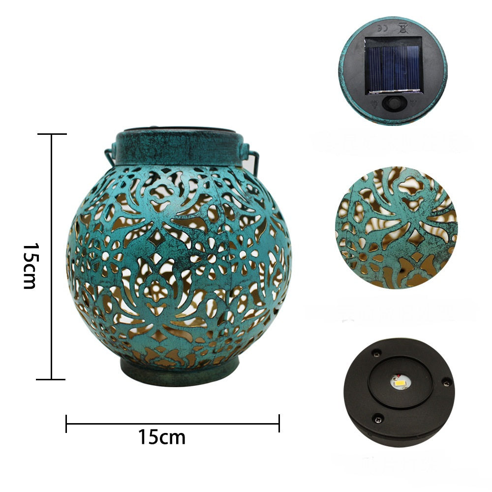 Solar Hanging Lantern Wrought Iron Hollow Projection Outdoor Courtyard Garden Lamp Decorative LED Light