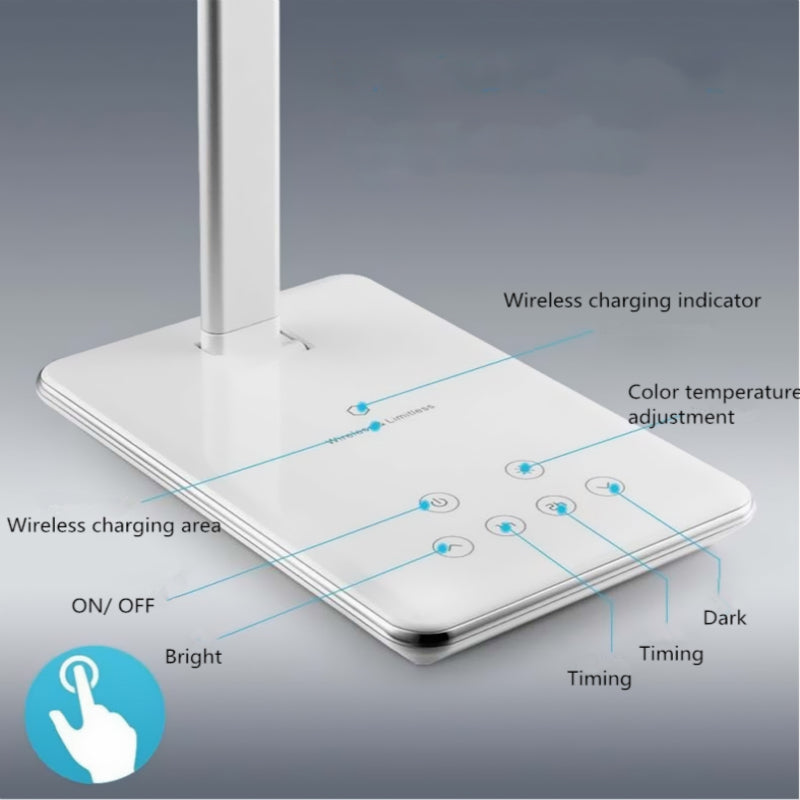 Wireless Charging LED Desk Lamp Eye Protection Foldable Bedside Lamp for Huawei Apple Phones