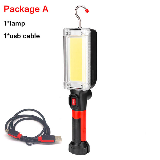 Portable Rechargeable COB Flashlight with Magnet Hook USB 18650 Camping Lamp Work Light