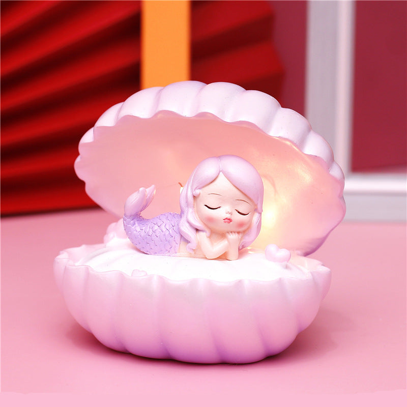 Pearlescent Mermaid Star Night Light – Shell Fairy LED Resin Dream Decor Lamp for Bedroom