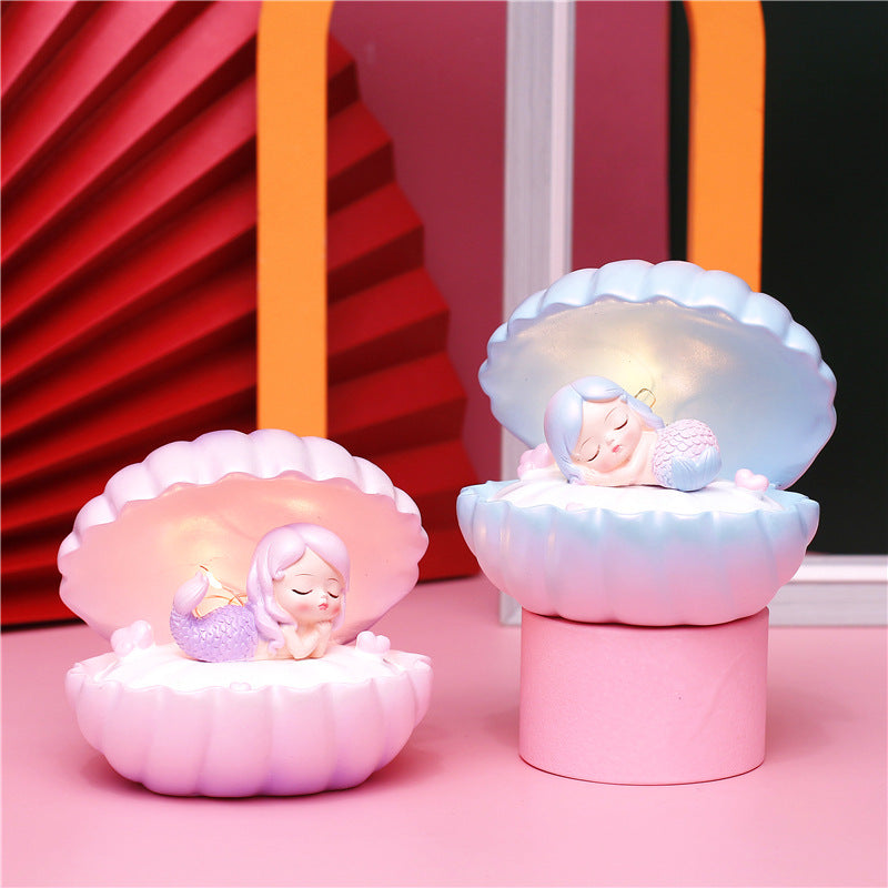 Pearlescent Mermaid Star Night Light – Shell Fairy LED Resin Dream Decor Lamp for Bedroom