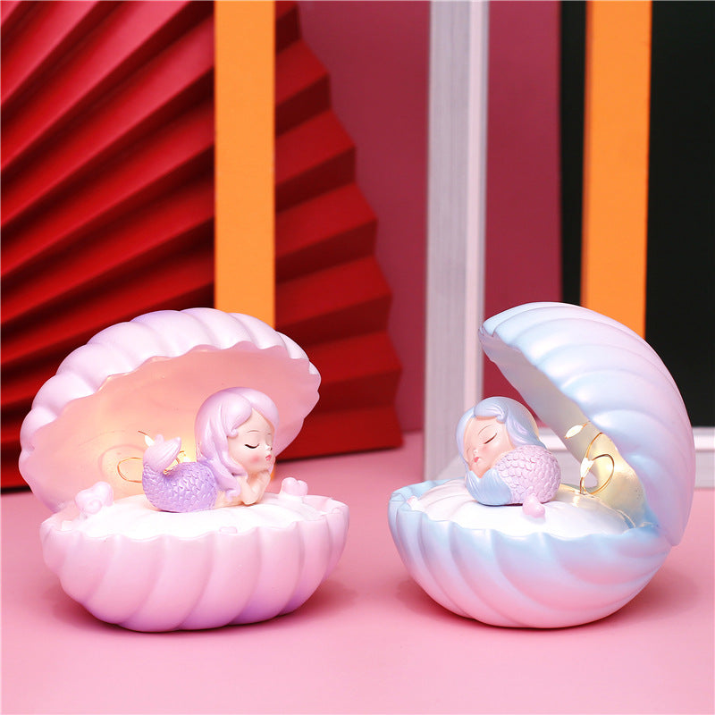 Pearlescent Mermaid Star Night Light – Shell Fairy LED Resin Dream Decor Lamp for Bedroom
