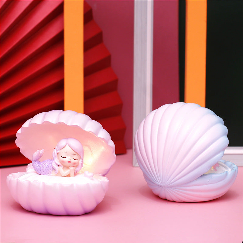 Pearlescent Mermaid Star Night Light – Shell Fairy LED Resin Dream Decor Lamp for Bedroom