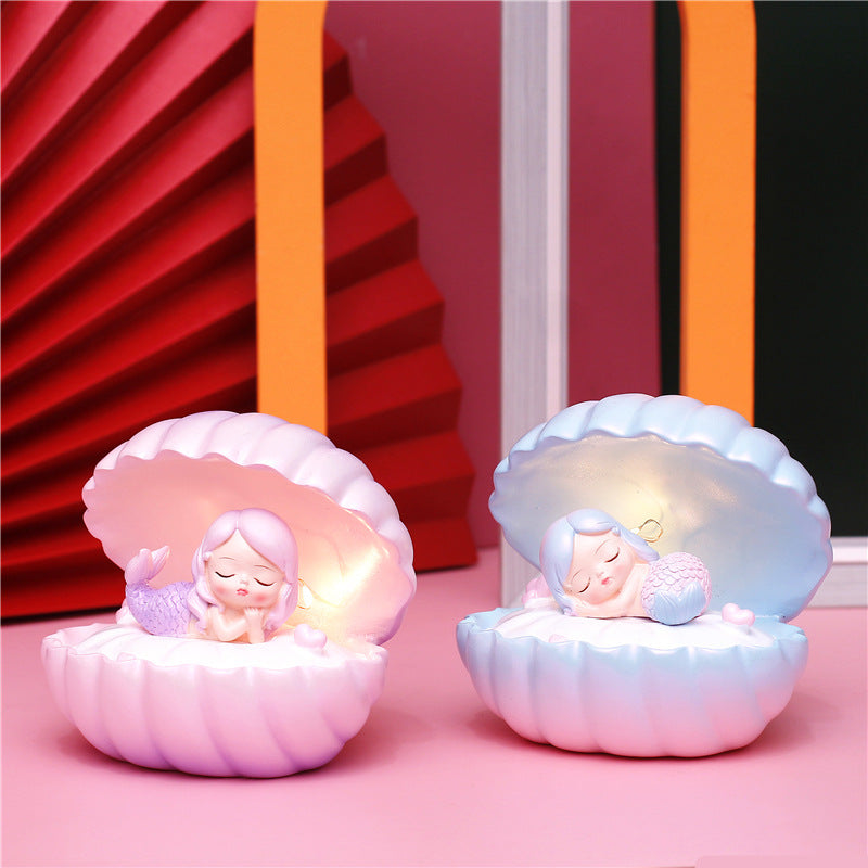 Pearlescent Mermaid Star Night Light – Shell Fairy LED Resin Dream Decor Lamp for Bedroom