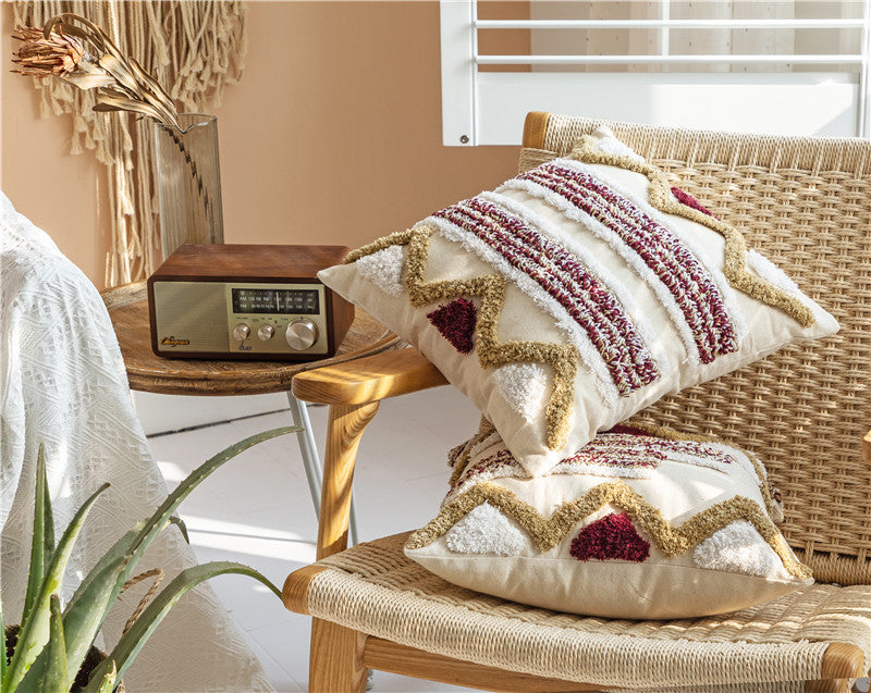 Indian Embroidered Tufted Tassel Cushion Cover Decorative Boho Sofa Pillow for Home Decor