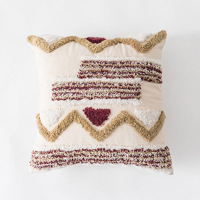 Indian Embroidered Tufted Tassel Cushion Cover Decorative Boho Sofa Pillow for Home Decor